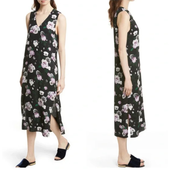 Equipment Dresses Equipment Connery Silk Floral Midi Dress Black
